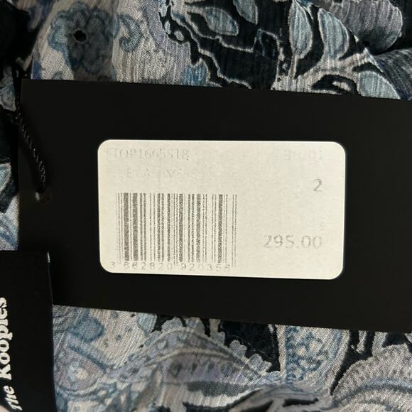 NWT The Kooples 100% Silk Blue Paisley Print V Neck Button Front Blouse Size 2 - Picture 7 of 8